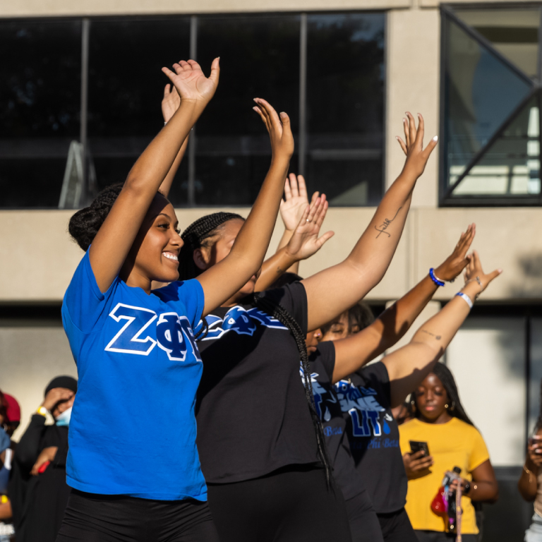 Fraternity and Sorority members at an event.