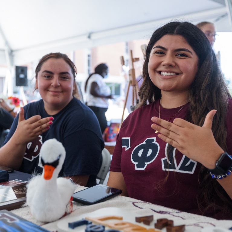 Two sorority members at the involvement expo.